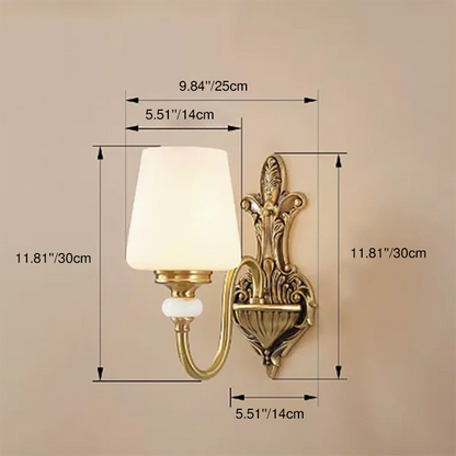 Jade Glass Brass Cone Cup Shade 1/2 Light Wall Sconce Lamp