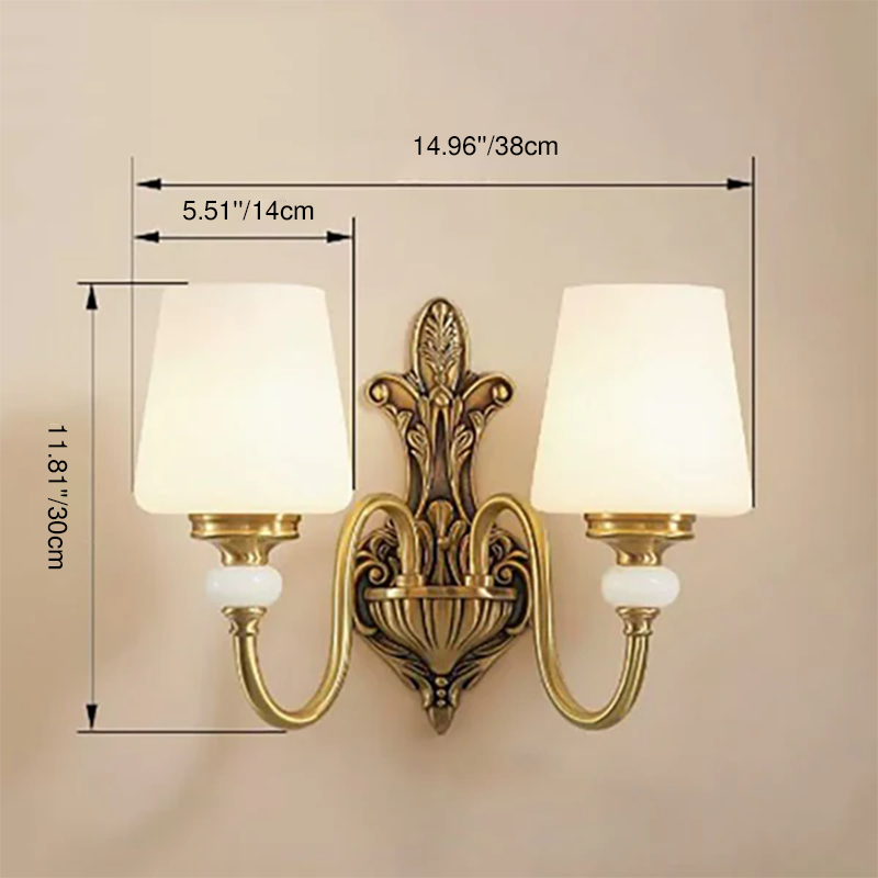 Jade Glass Brass Cone Cup Shade 1/2 Light Wall Sconce Lamp