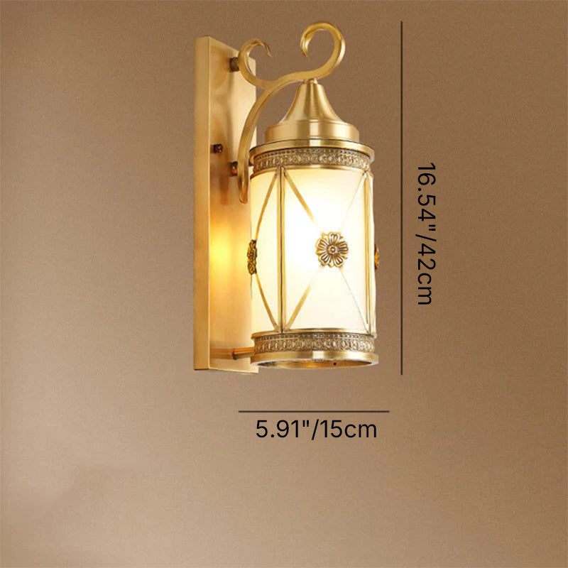 Copper Glass Lantern Column 1/3 Light Wall Sconce Lamp