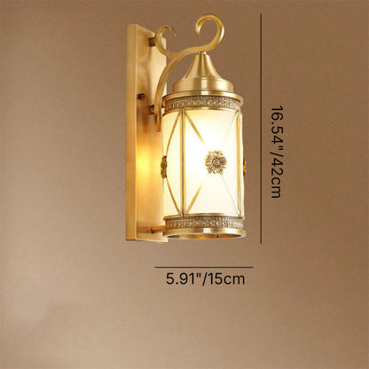 Copper Glass Lantern Column 1/3 Light Wall Sconce Lamp