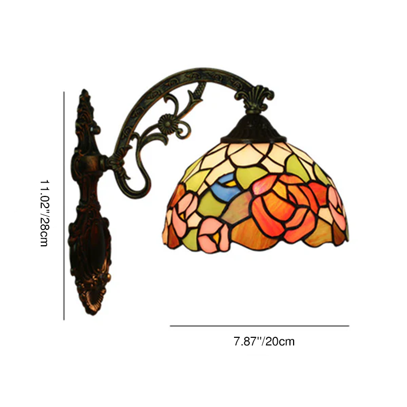 Tiffany Floral Hardware Glass Dome 1-Light Wall Sconce Lamp