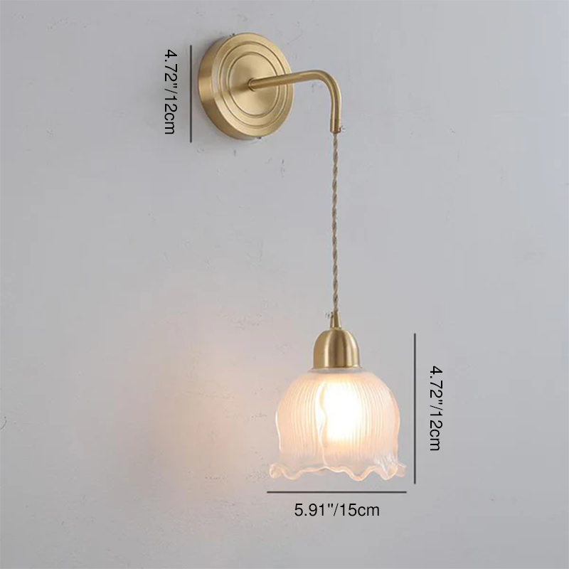Nordic Glass Flower Petal Copper 1-Light Wall Sconce Lamp