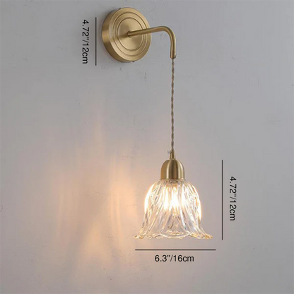 Nordic Glass Flower Petal Copper 1-Light Wall Sconce Lamp