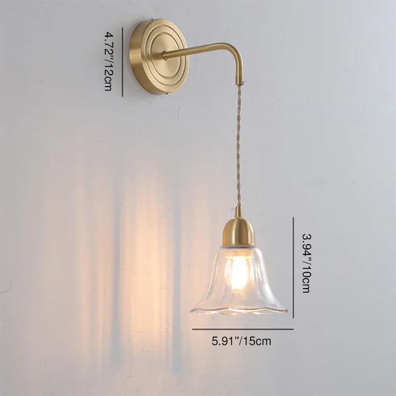 Nordic Glass Flower Petal Copper 1-Light Wall Sconce Lamp