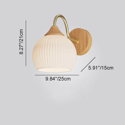 Iron Glass Striped Round Log Wood 1-Light Wall Sconce Lamp