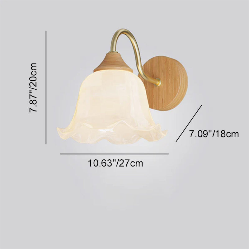 Iron Glass Striped Round Log Wood 1-Light Wall Sconce Lamp