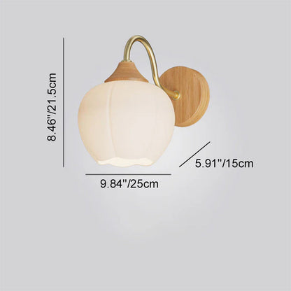 Iron Glass Striped Round Log Wood 1-Light Wall Sconce Lamp