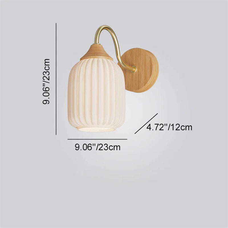 Iron Glass Striped Round Log Wood 1-Light Wall Sconce Lamp