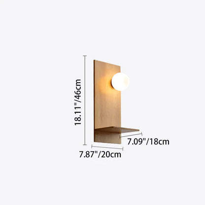 Glass Ball Wooden Square Base 1-Light Wall Sconce Lamp