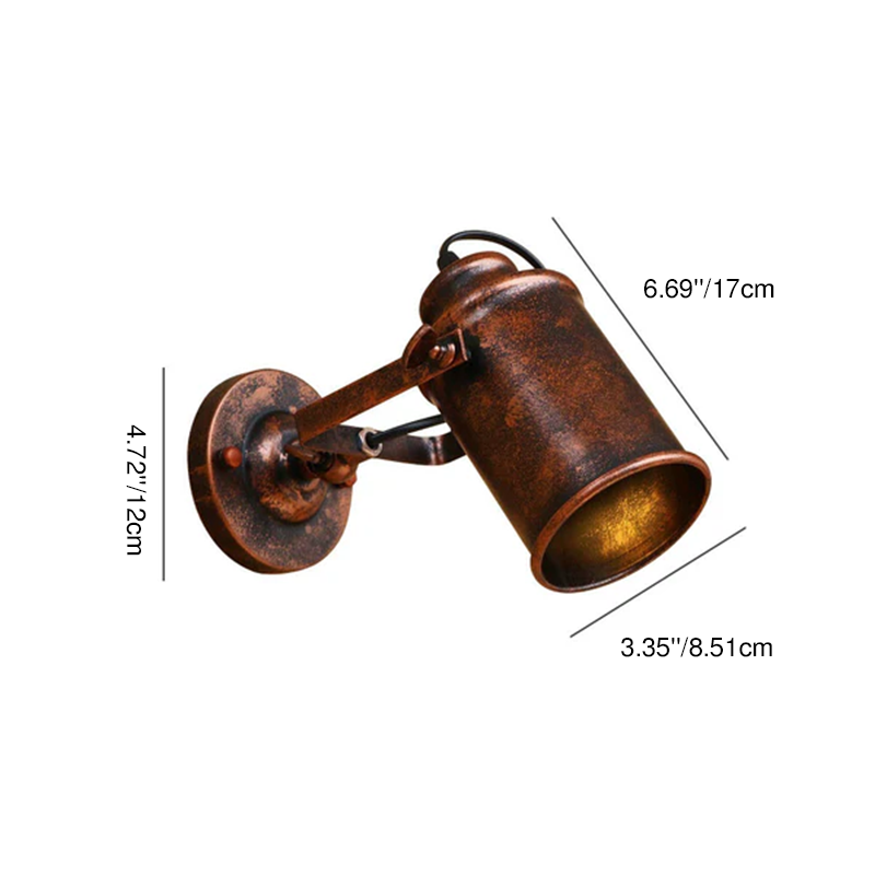 Traditional Rust Iron Cylinder 1-Light Wall Sconce Lamp
