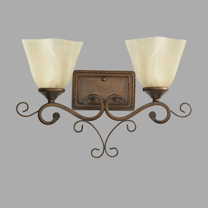Iron Glass Tetrahedron Oval Base 1/2 Light Wall Sconce Lamp