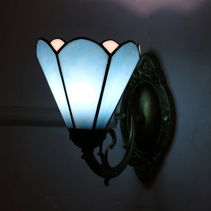 Tiffany Glass Iron Round Bowl 1-Light Wall Sconce Lamp