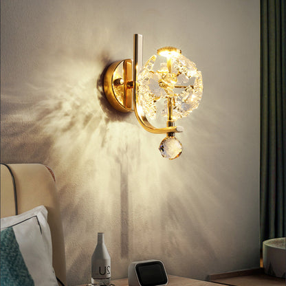 Metal Steel Crystal Ball Cylinder 1-Light Wall Sconce Lamp