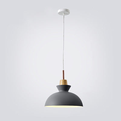 Contemporary Nordic Oak Wood Iron Bell Cone Dome 1-Light Pendant Light For Living Room
