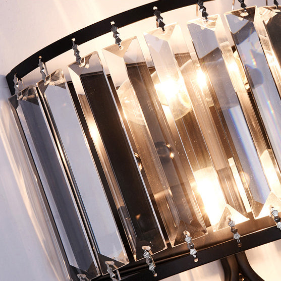 Half Round Oval Iron Crystal 2-Light Wall Sconce Lamp