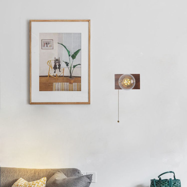 Traditional Rectangle Iron Wood 1-Light Wall Sconce Lamp