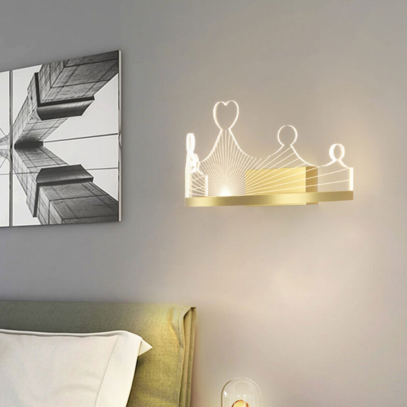 Light Luxury Crown Gold Iron Acrylic LED Wall Sconce Lamp