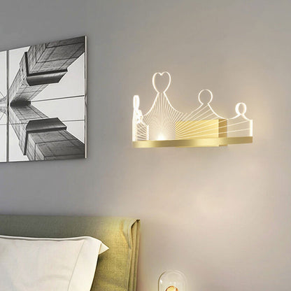 Light Luxury Crown Gold Iron Acrylic LED Wall Sconce Lamp