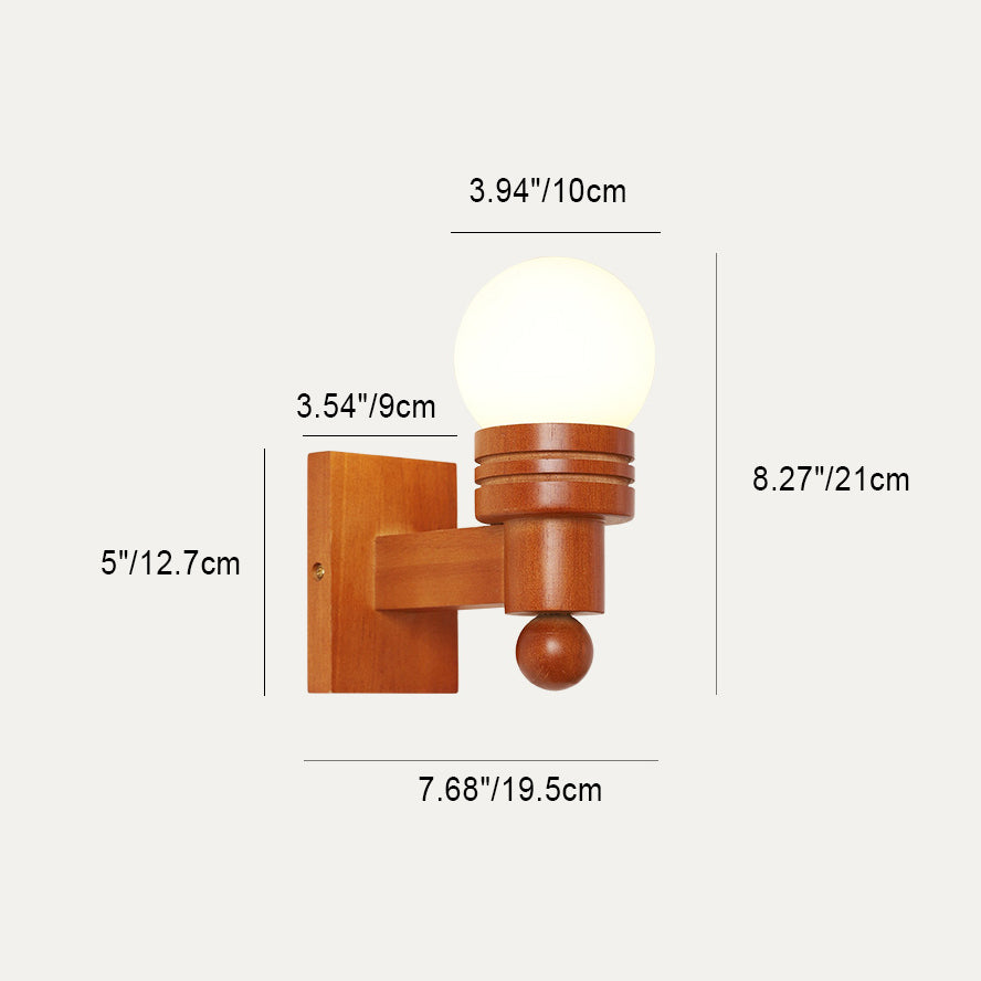 Wood Beam Glass Ball Shade 1-Light Wall Sconce Lamp