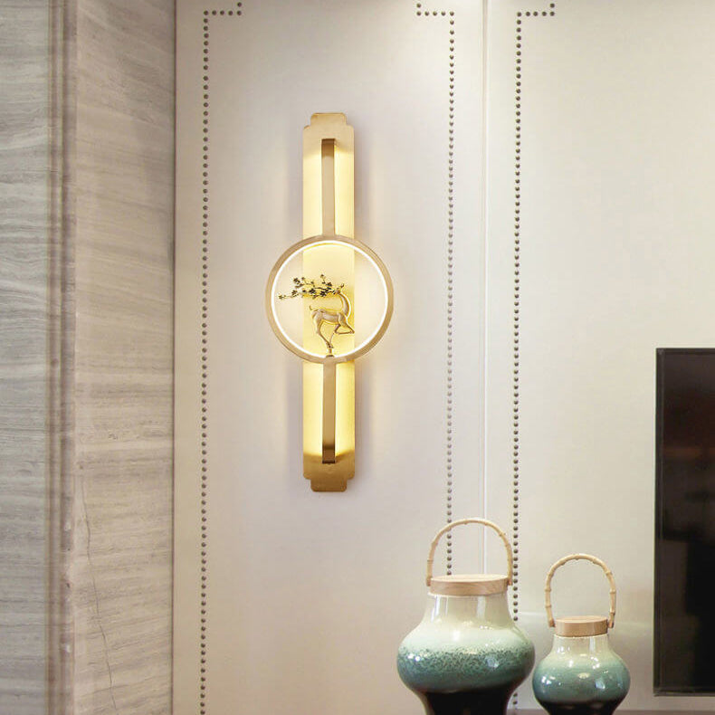 Modern Chinese Copper Long Round LED Wall Sconce Lamp
