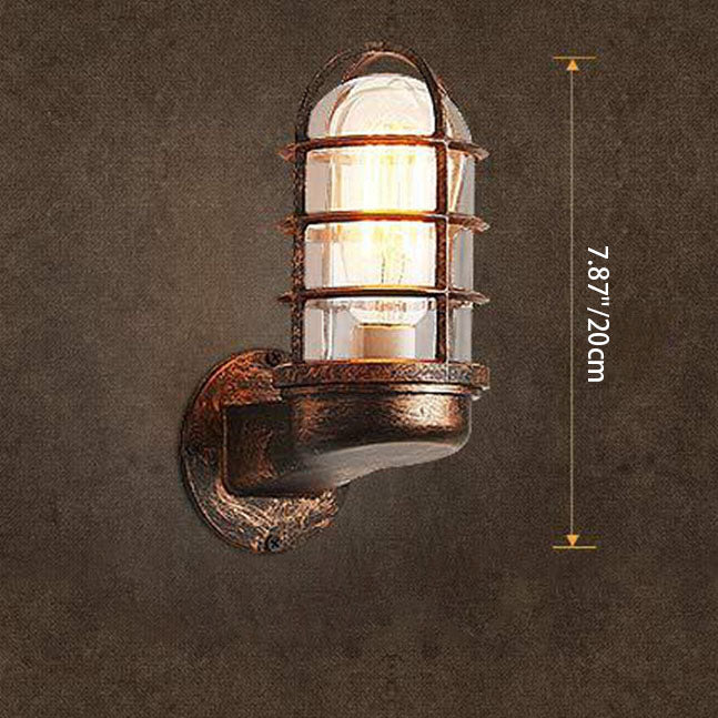Colonial Cylinder Iron Glass 1-Light Wall Sconce Lamp