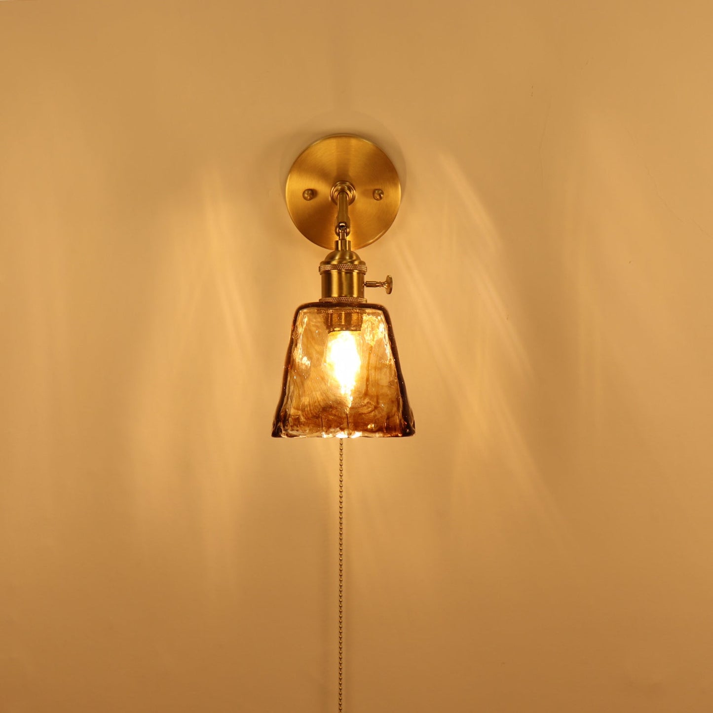 Brass Amber Square Glass Shade 1-Light Wall Sconce Lamp