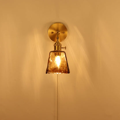 Brass Amber Square Glass Shade 1-Light Wall Sconce Lamp