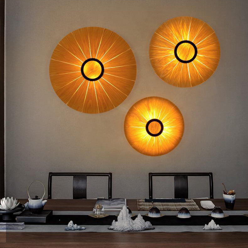Round Cherry Veneer Oak Veneer 1-Light Wall Sconce Lamp