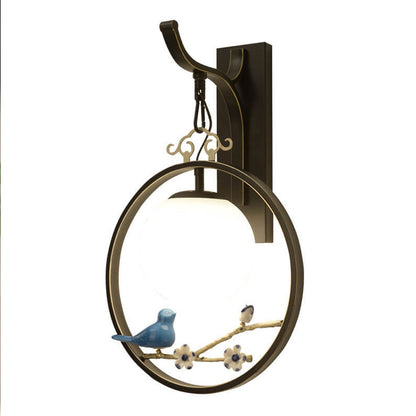 Chinese Ball Bird Tree Branch 1-Light Wall Sconce Lamp