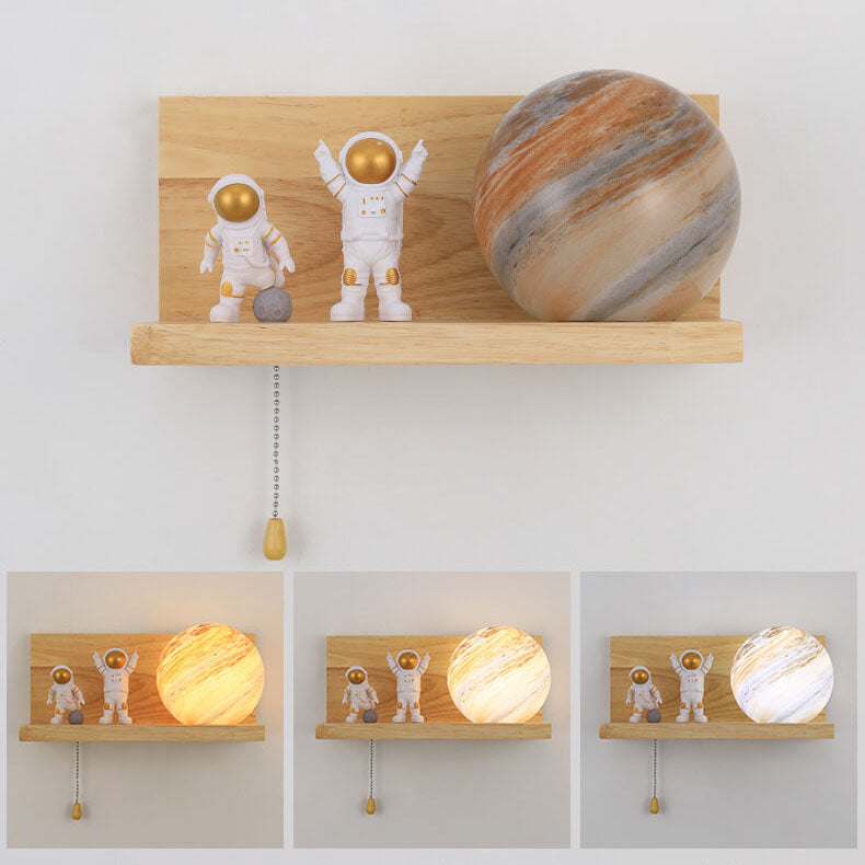 Planet Solid Wood Square Base 1-Light Wall Sconce Lamp