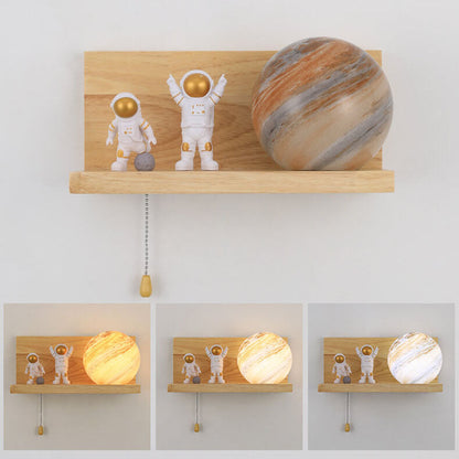 Planet Solid Wood Square Base 1-Light Wall Sconce Lamp