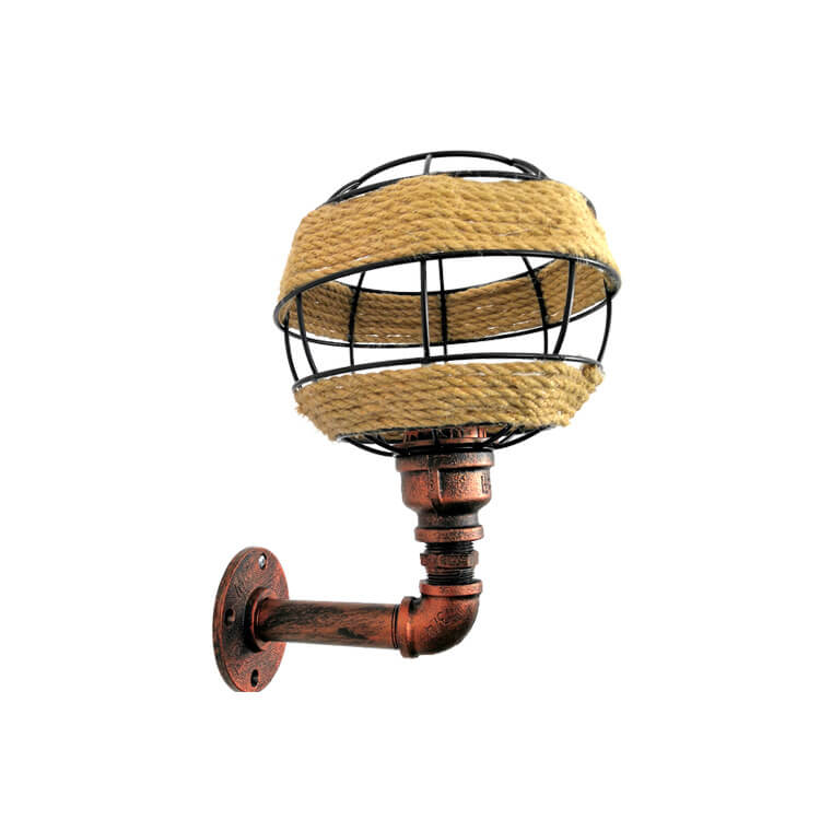Hemp Rope Weaving Iron Sphere 1-Light Wall Sconce Lamp
