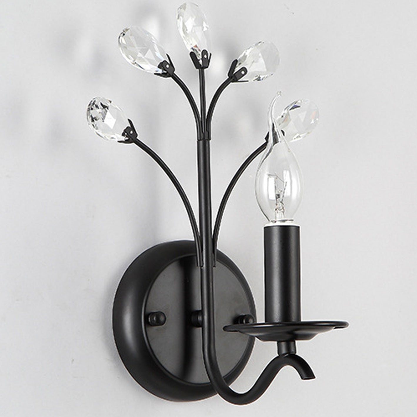 European Wrought Iron Crystal 1-Light Wall Sconce Lamp