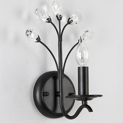 European Wrought Iron Crystal 1-Light Wall Sconce Lamp