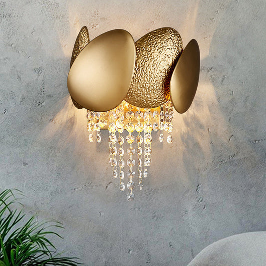 Irregular Oval Piece Iron Crystal 2-Light Wall Sconce Lamp