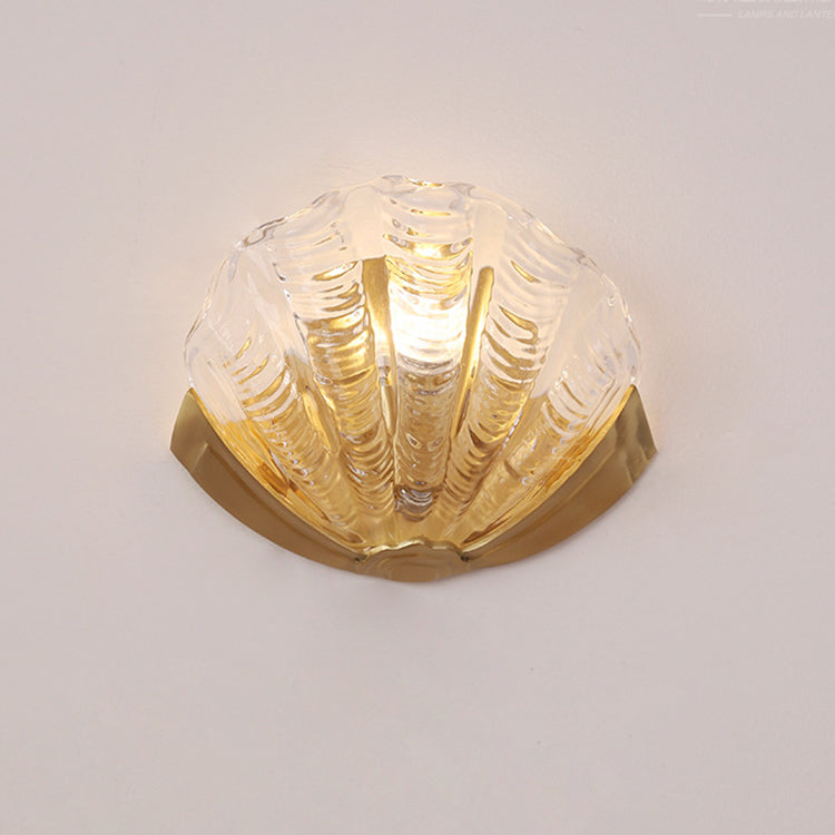 Modern Art Deco Shell Brass Glass 1-Light Wall Sconce Lamp