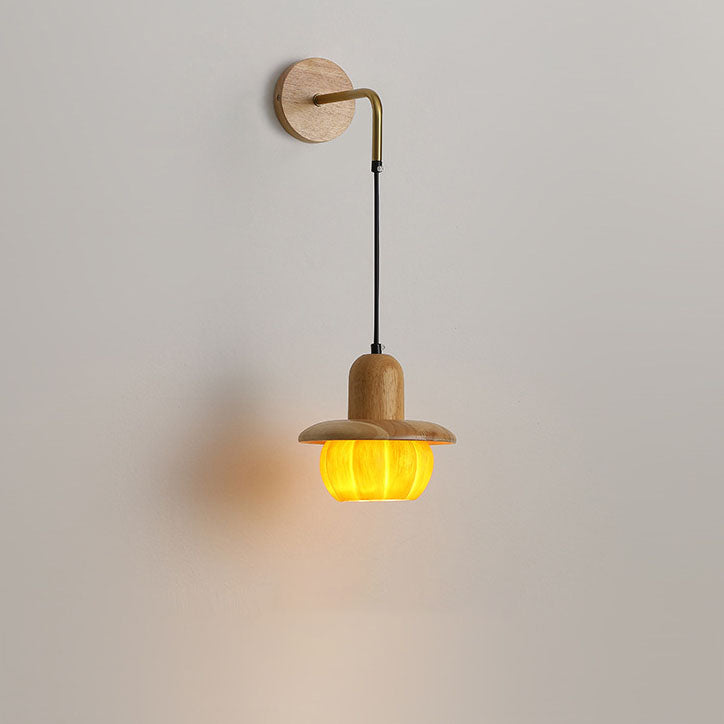 Japanese Frame Resin Pumpkin Shade 1-Light Wall Sconce Lamp