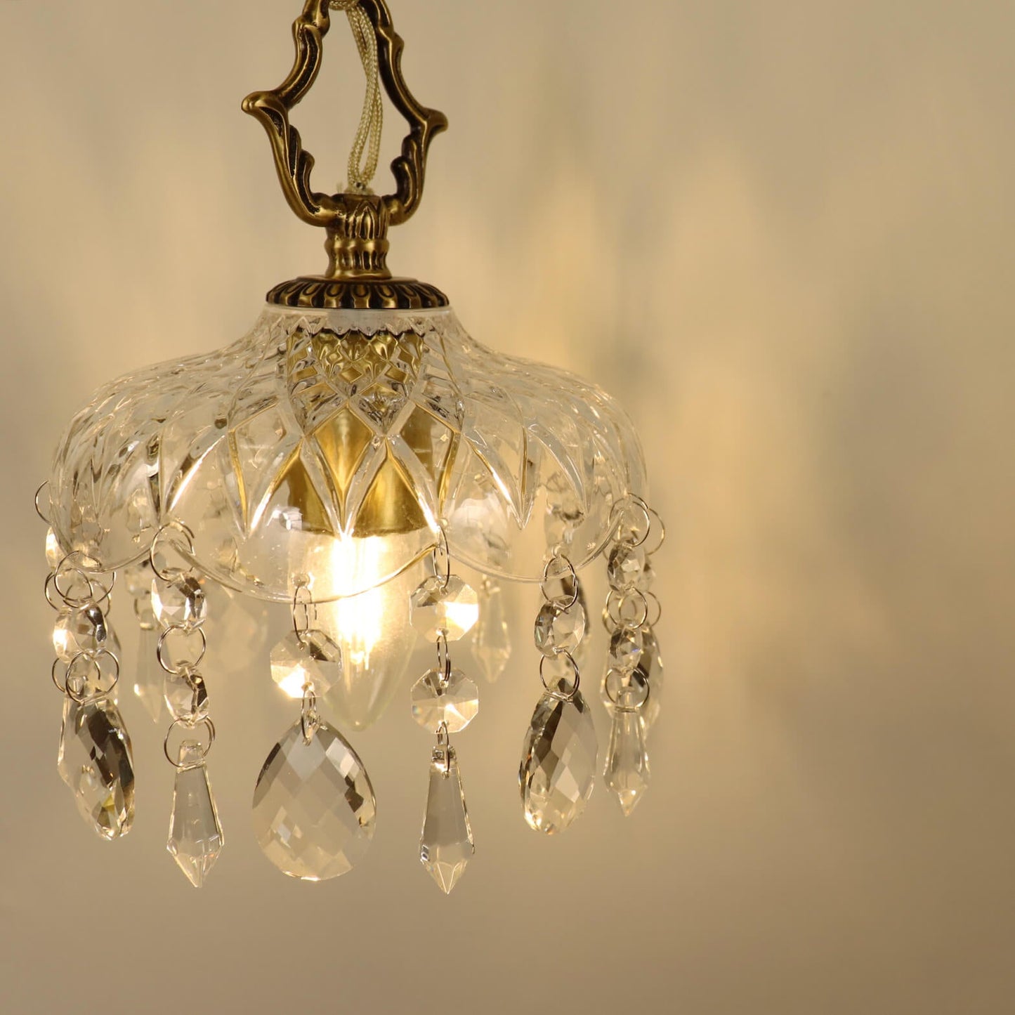 European Light Brass Crystal Glass 1-Light Wall Sconce Lamp