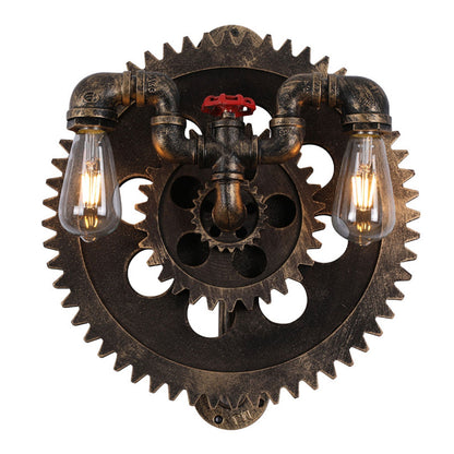 Gear-shaped Wrought Iron 1/2-Light Wall Sconce Lamp