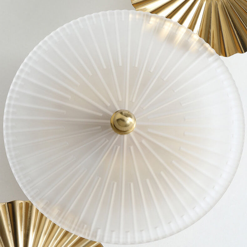 Pleated Hardware Disc Glass Shade 2-Light Wall Sconce Lamp
