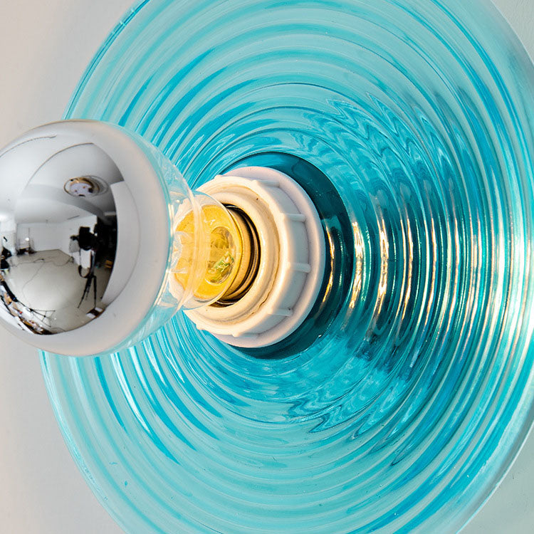 Art Deco Wave Pattern Round Glass 1-Light Wall Sconce Lamp