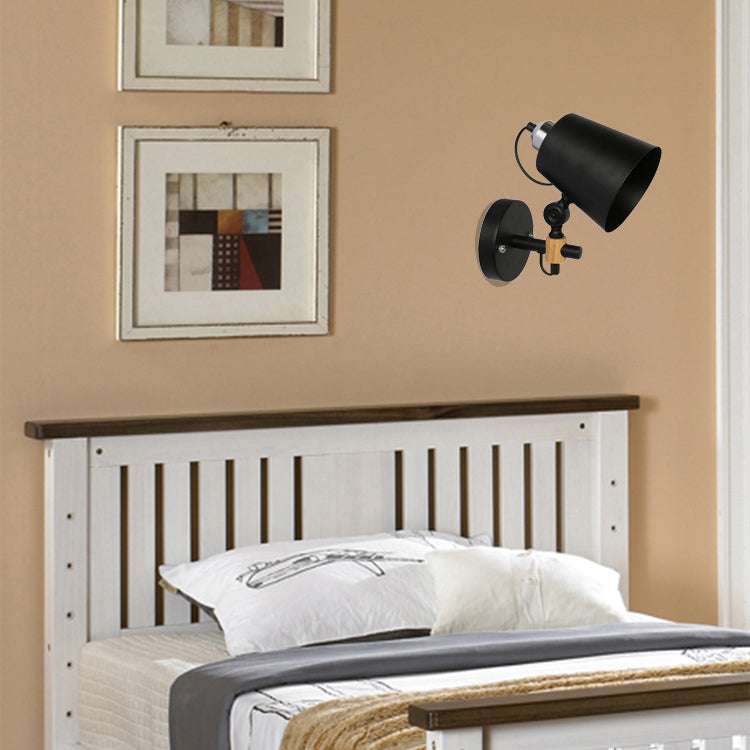 Scandinavian Iron Shade Wood 1-Light Wall Sconce Lamp