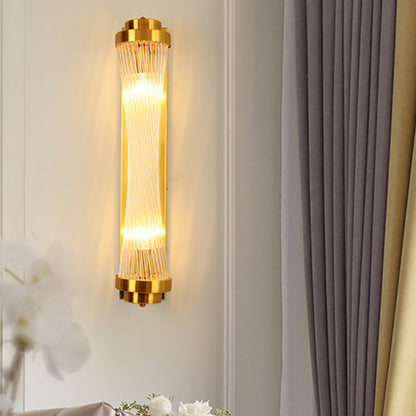 Metal Steel Crystal Column Tower 2-Light Wall Sconce Lamp