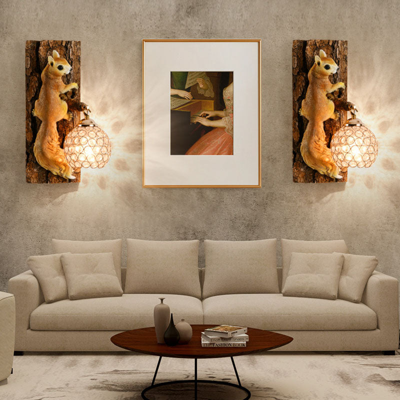 Creative Squirrel Resin Crystal 1-Light Wall Sconce Lamp
