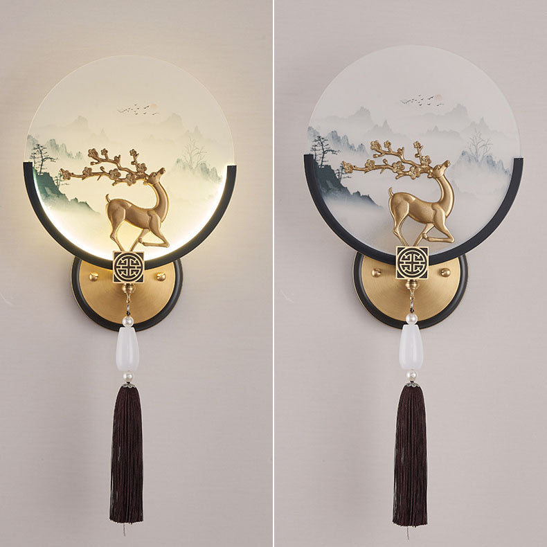 Traditional Chinese All-Copper Glass LED Wall Sconce Lamp