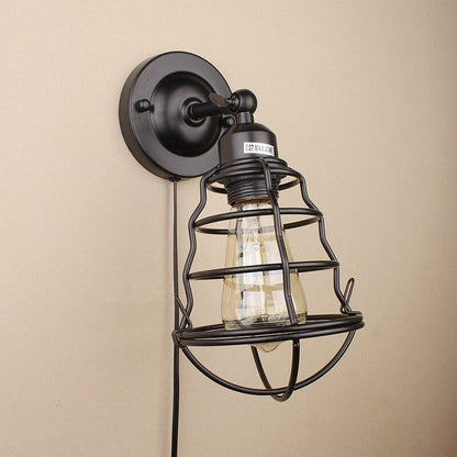 Industrial Vintage Iron Cage 1-Light Wall Sconce Lamp