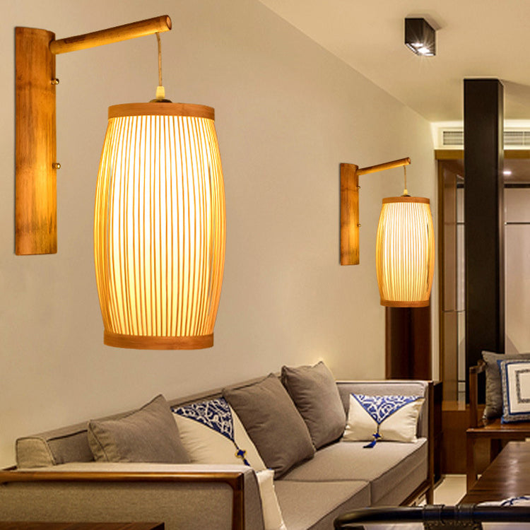 Traditional Japanese Cubic Bamboo 1-Light Wall Sconce Lamp