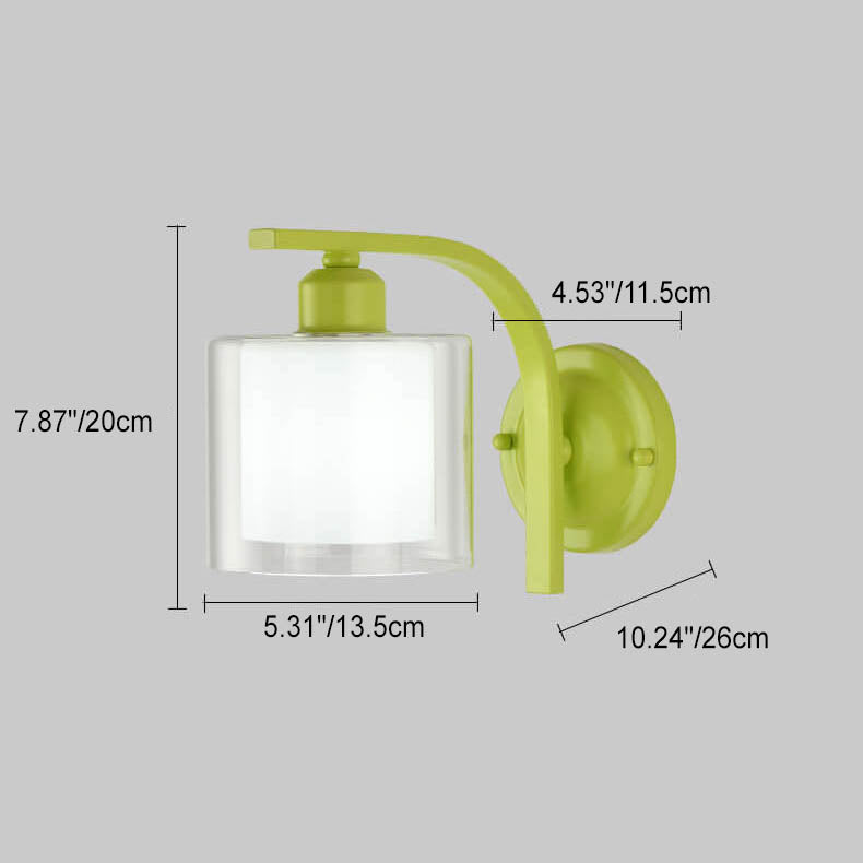 Deco Cylinder Cup Glass Metal 1-Light Wall Sconce Lamp