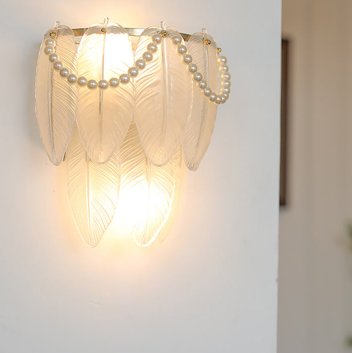 Gold Pearl Water Grain Glass Sheet 2-Light Wall Sconce Lamp