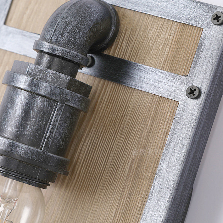 Industrial Pine Wood Iron Cage 1-Light Wall Sconce Lamp